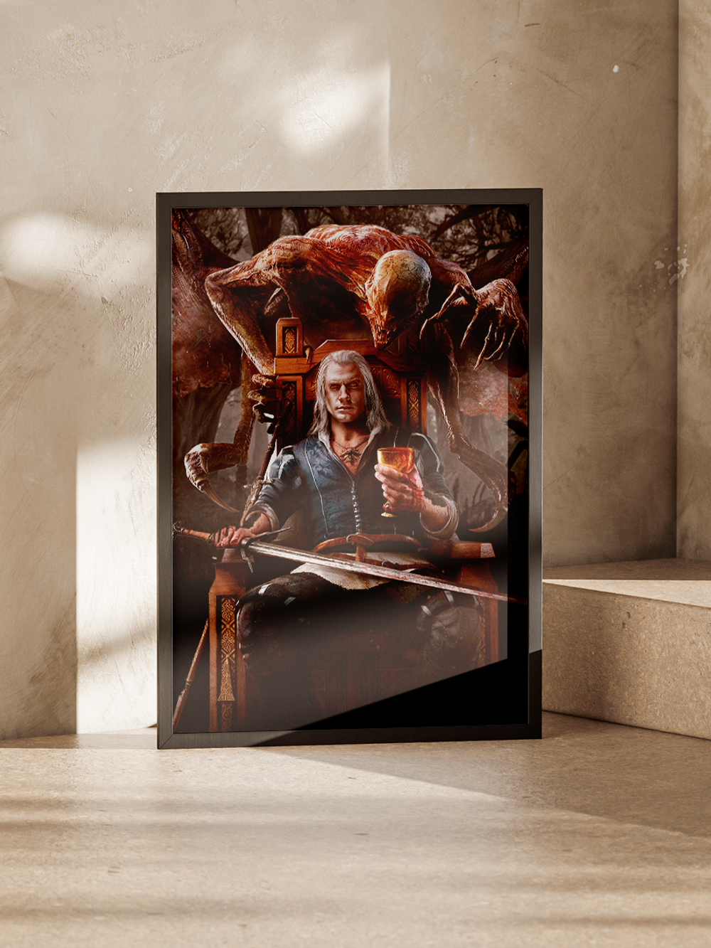Постер плакат Ведьмак Сидит С Кубком И Мечом The Witcher Ведьмак
