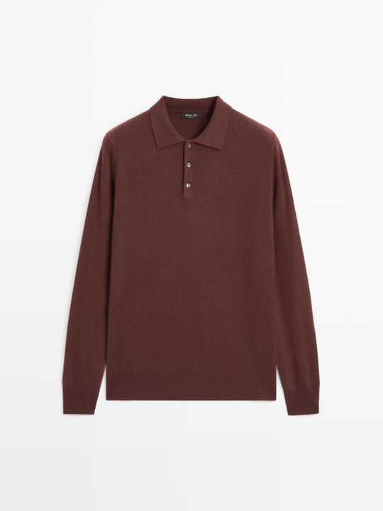 Massimo Dutti Свитер из смесовой шерсти с воротником поло, красноватый