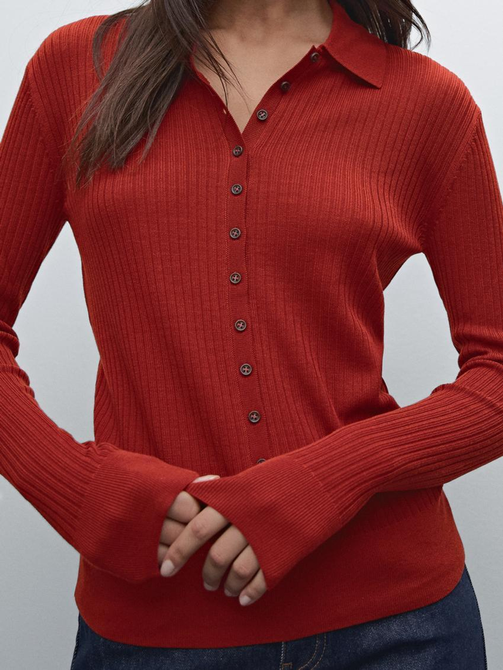 Massimo Dutti Трикотажный свитер с контрастными пуговицами, красный