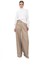 Женские кожаные брюки бежевые широкого кроя