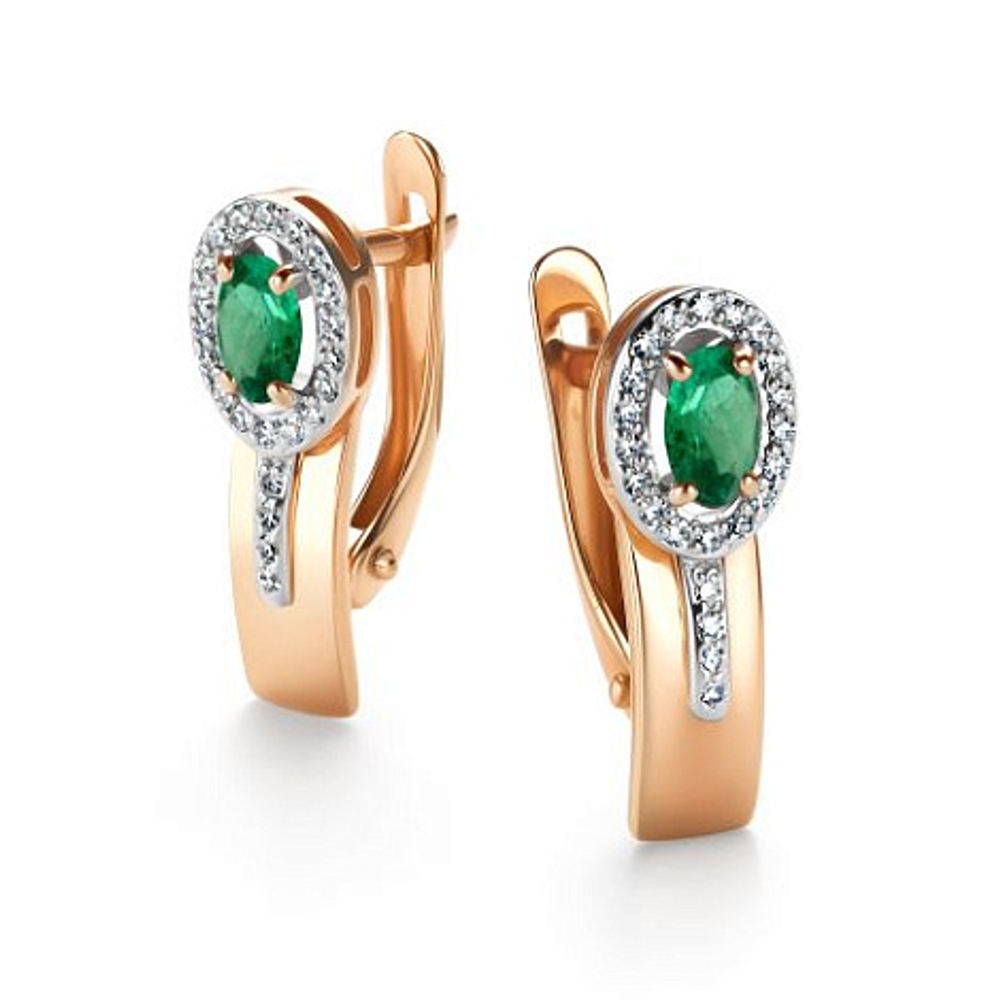Серьги из красного золота бриллиантами и изумрудами 26432-101