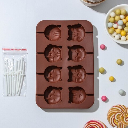 Форма силиконовая для леденцов "Котята 8в1" 17*11 см.