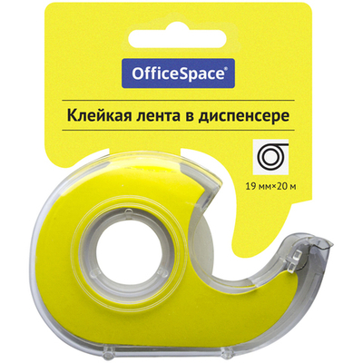 Клейкая лента 19мм*20м, OfficeSpace, прозрачная, в пластиковом диспенсере, европодвес. Скотч