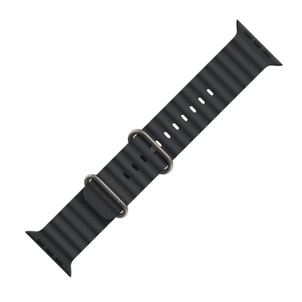Ремешок Apple Ocean Band, чёрный со светлой пряжкой, для Apple Watch 44, 45, 46 мм, Ultra и Ultra 2 (дизайн 2024)