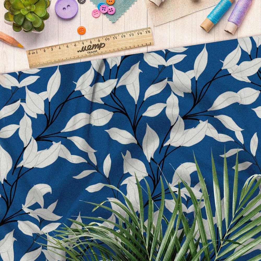 Ткань барби белые листья изящные