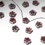 Бусина в форме цветка, 15,5*6мм, бордово-синяя, глазурированный фарфор