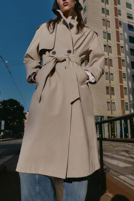 ZARA ДЛИННЫЙ ТРЕНЧ С ПОЯСОМ, РЫЖЕВАТО-КОРИЧНЕВЫЙ