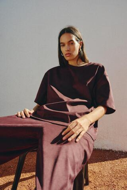 ZARA ТОП ИЗ ИСКУССТВЕННОЙ ЗАМШИ, ЦВЕТ БУРГУНДСКОГО ВИНА