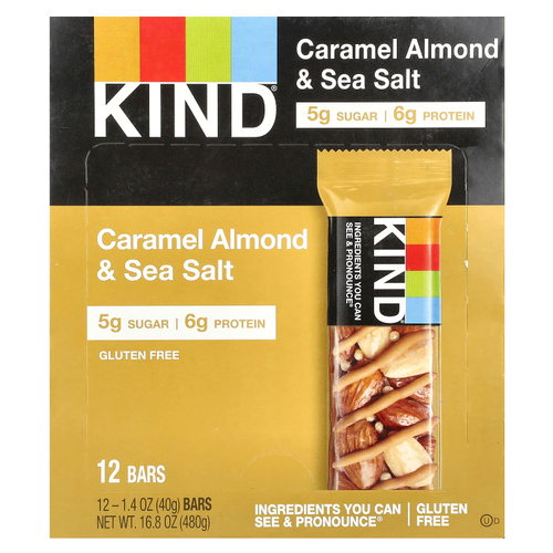 KIND Bars, Nuts & Spices, батончики с карамелью, миндалем и морской солью, 12 батончиков, весом 40 г (1,4 унции) каждый
