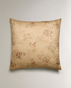 ZARA HOME САТИНОВАЯ НАВОЛОЧКА С ЦВЕТОЧНЫМ ПРИНТОМ, ОХРА