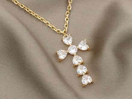 Подвеска Крестик со стразами, 35мм