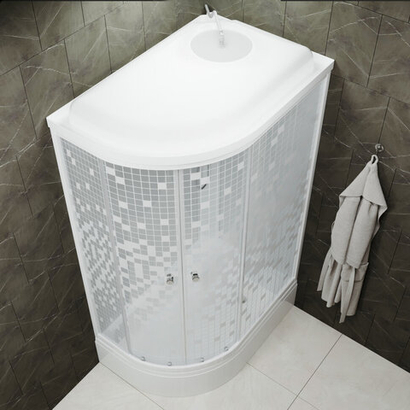 Душевая кабина "Коралл 120*80 В" прав., 1/4 круга, сред. подд., Белый, Мозаика, ДН4 (7 мест)