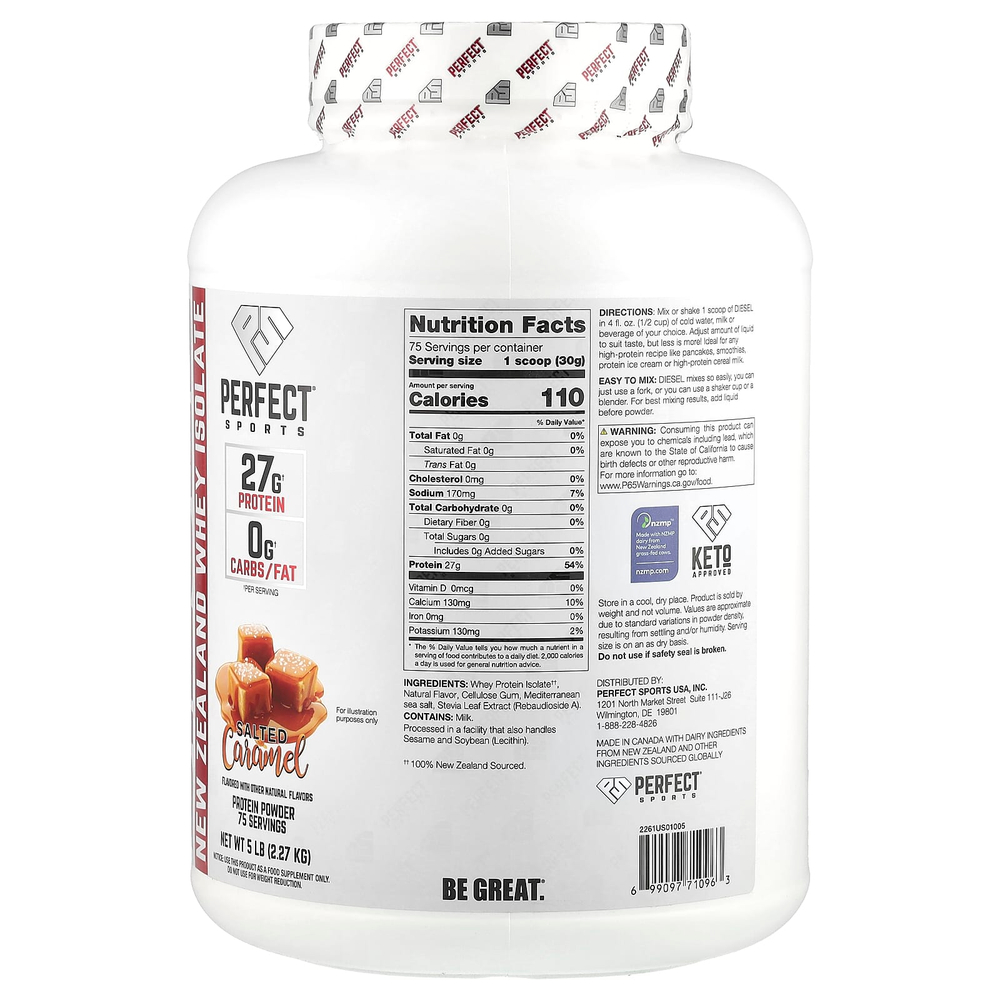 PERFECT Sports, Diesel®, изолят сыворотки из Новой Зеландии, соленая карамель, 2,27 кг (5 фунтов)