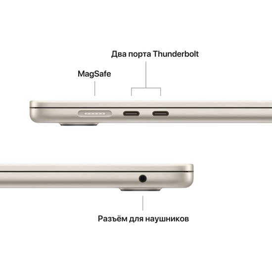Apple MacBook Air 15" (M2, 8C CPU/10C GPU, 2023), 8 ГБ, 512 ГБ SSD, «сияющая звезда»