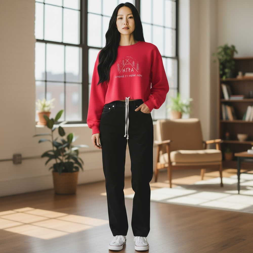 Свитшот укороченный с вышивкой "Суровый край"