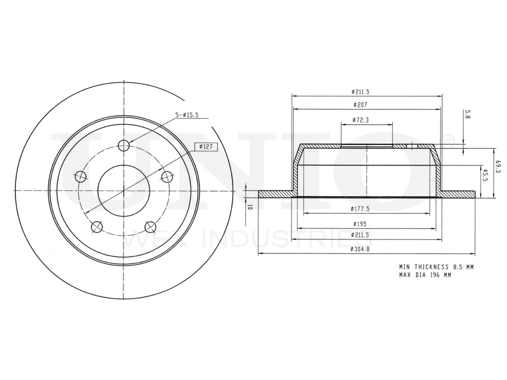 Диск тормозной задний UNIO BRD-20460