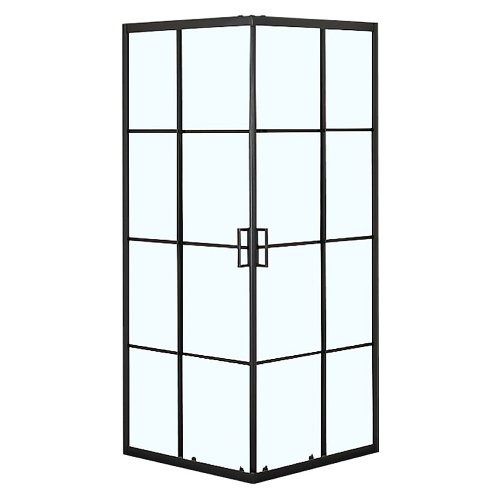 Душевое ограждение Loranto 90x90x190 раздвижная дверь, прозрачное стекло "Лофт клетка" 6 мм, профиль черный матовый (CS-211F-90)