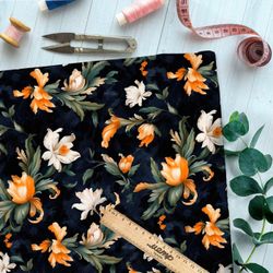 Ткань премиум флис цветочная фантазия на черном