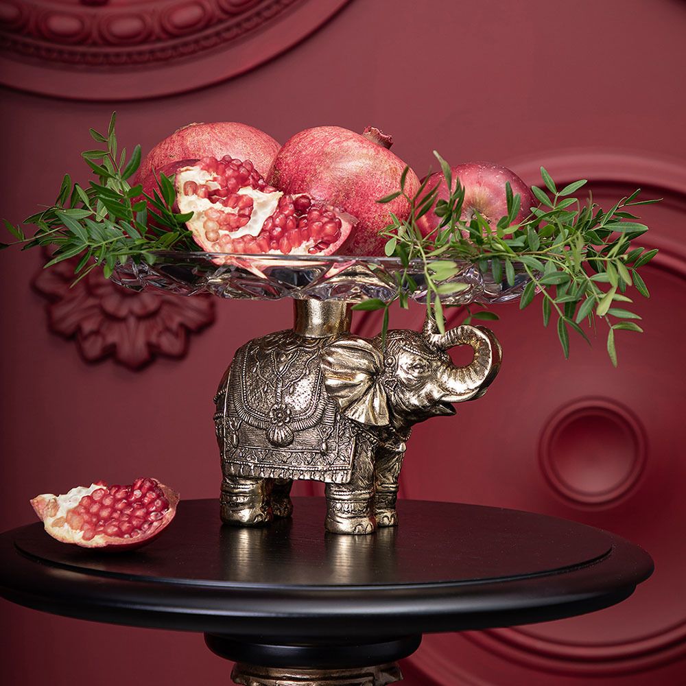 Фруктовница Слон индийский Бронза со стеклянной чашей