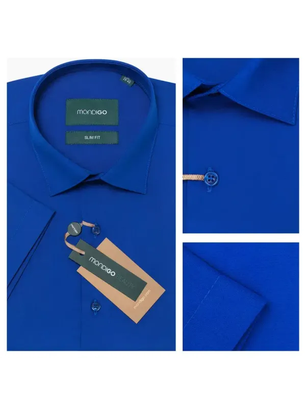 Рубашка приталенная SLIM FIT с коротким рукавом, синяя