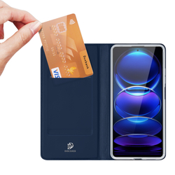 Чехол книжка из кожи синего цвета для Xiaomi Redmi Note 12 Pro+ 5G, серия Skin Pro Series от Dux Ducis