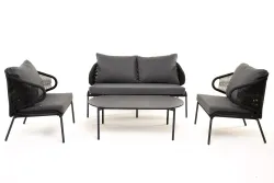 "Милан" лаунж-зона 4-местная плетеная из роупа (веревки), каркас алюминиевый темно-серый, роуп темно-серый