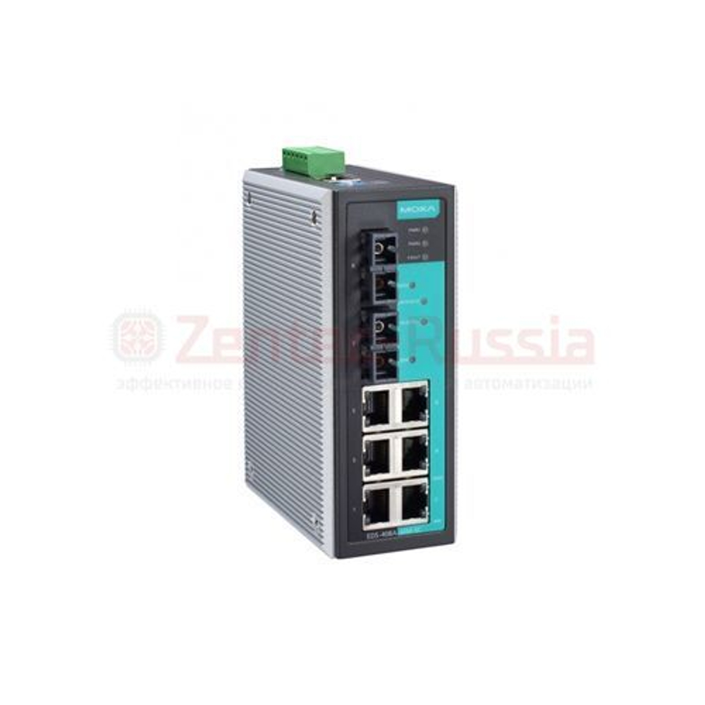 MOXA EDS-408A-MM-SC промышленный управляемый Ethernet коммутатор, 6 портов 10/100 BaseT(X) (разъем RJ45), 2 порта 100BaseFX (многомодовое волокно, разъем SC)
