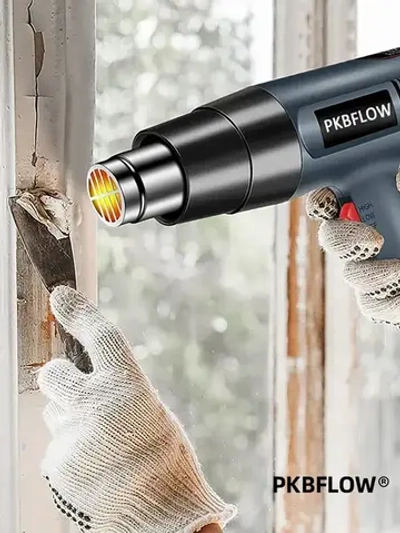Строительный фен / Промышленный фен PKBFLOW / Бесступенчатый термостат /2000 Вт/Ручная регулировка, 4 насадки с дисплеем(2кВт, 300-500 л/мин, 60-600 градусов), профиссиональная серия
