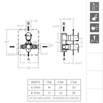 Встраиваемый термостатический смеситель для душа на 2 выхода ALEXIA 368712SOC золото