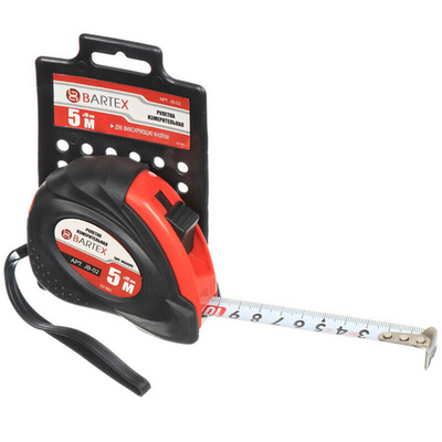 Рулетка 5 м, обрезиненный пластик, 19 мм, с фиксатором, + кнопка, Bartex, 36G-5019, JB 02, шт