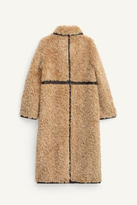 ZARA ДЛИННОЕ ПАЛЬТО ИЗ ИСКУССТВЕННОГО МЕХА, СВЕТЛО-КОРИЧНЕВЫЙ