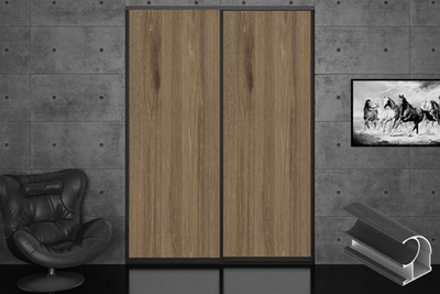 Дверь-купе 2650*600(700,800,900) мм, черный велюр, Дуб Давос трюфель EGGER