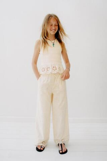 ZARA БРЮКИ WIDE LEG SCHIFFLY, ЭКРЮ