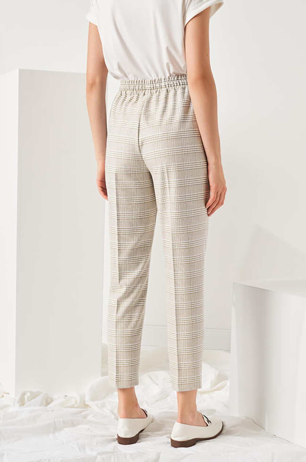 3968 Брюки женские (пепельно-бежевый клетка)