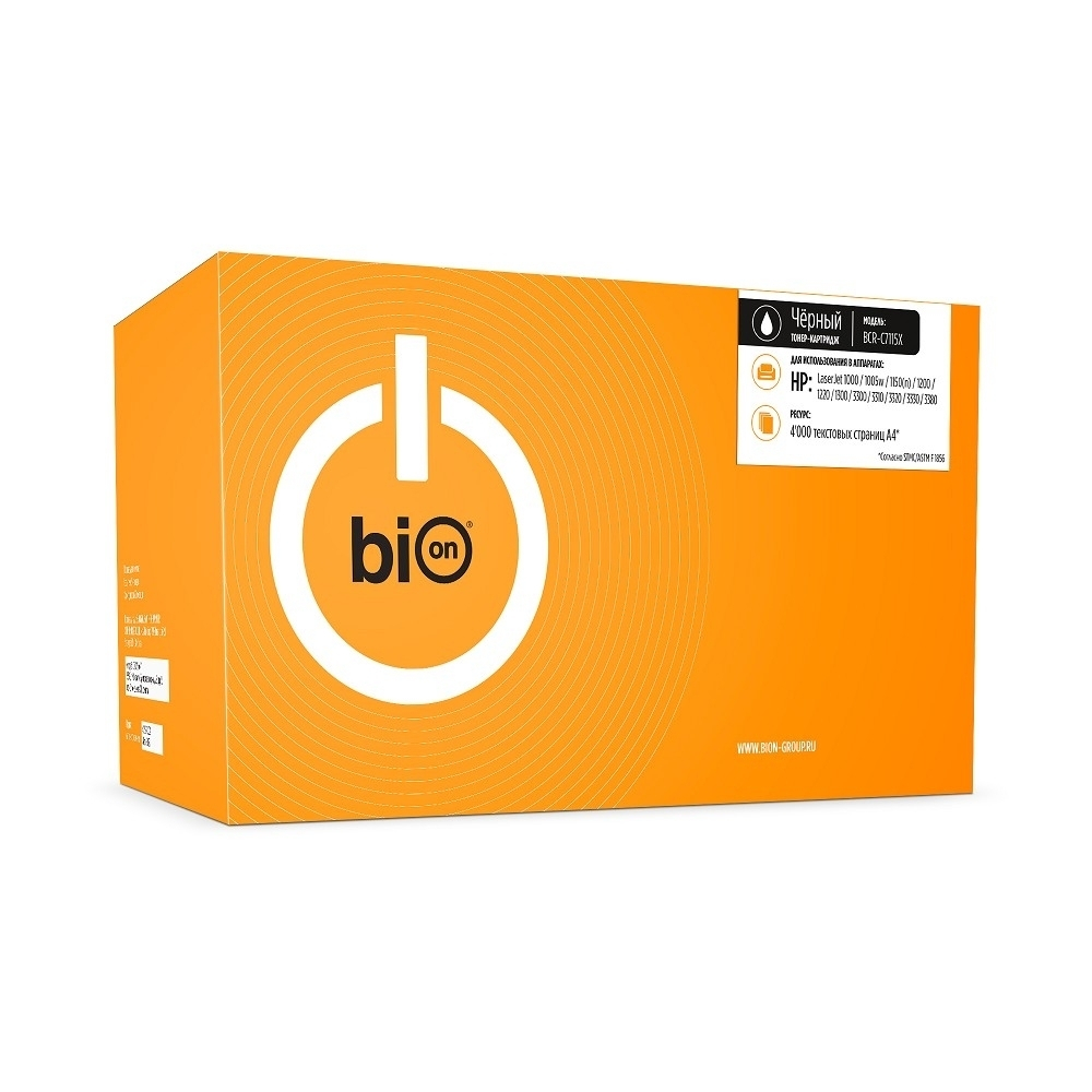 Bion C7115X Картридж для HP( LaserJet 1000/1005/1200/1200N/1200SE/1220/1220SE/3300MFP/3320N MFP/3320MFP/3330MFP) (4000  стр.), Черный, с чипом