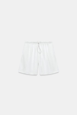ZARA АТЛАСНЫЕ ШОРТЫ СО СТОПЕРОМ, БЕЛЫЙ