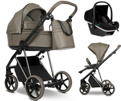 Детская коляска Roan Sol Vintage Luxury Leather 2.0 3 в 1 с автокреслом Tutis Elo Black VEGA26DB Rum Raisin/Nickel/руч.Cappuccino
