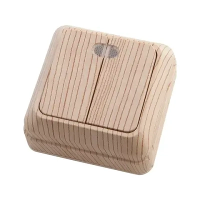 Выключатель АБК-СИЛА АЛЬТАИР двухклавишный с подсветкой сосна