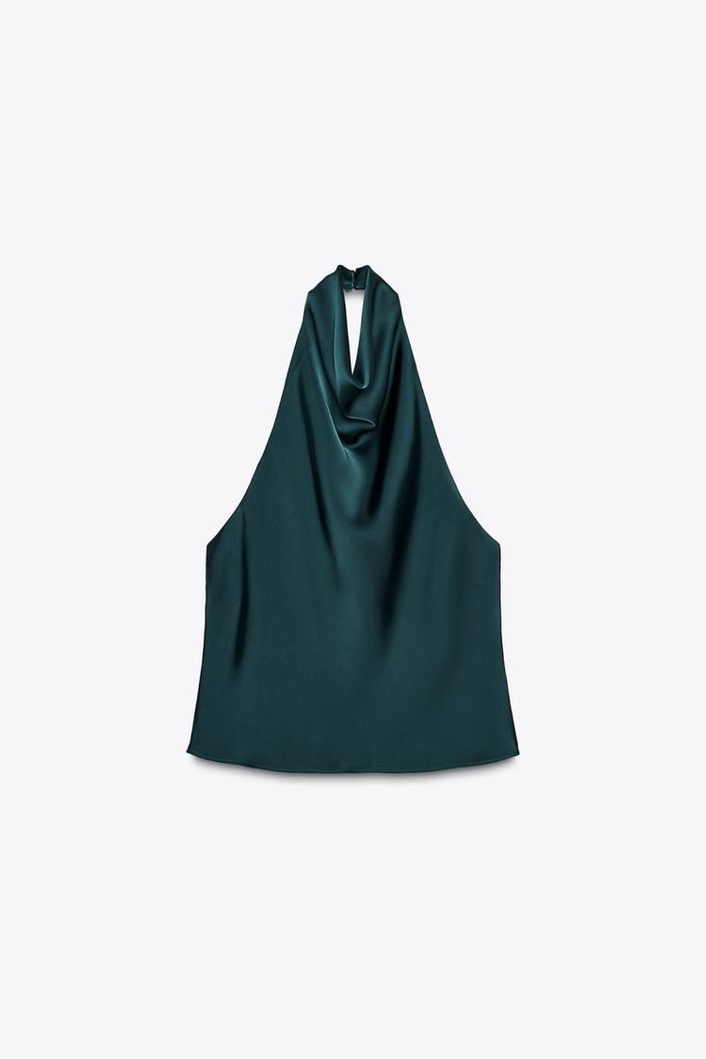 ZARA АТЛАСНЫЙ ТОП С ГОРЛОВИНОЙ ХАЛТЕР, ЗЕЛЕНЫЙ