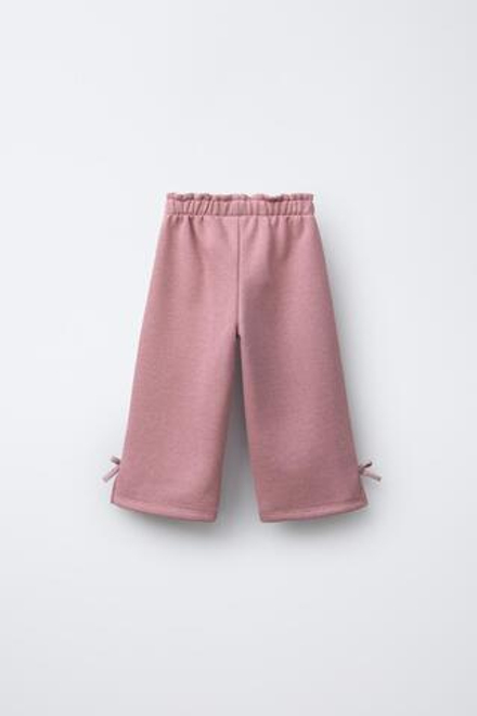 ZARA БРЮКИ ФЛИСОВЫЕ С БЛЕСТЯЩИМИ БАНТАМИ, МЯГКИЙ РОЗОВЫЙ