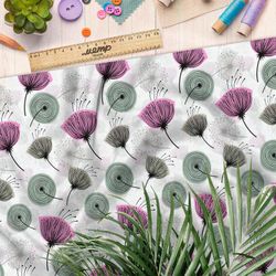 Ткань дюспо цветные одуванчики на белом фоне