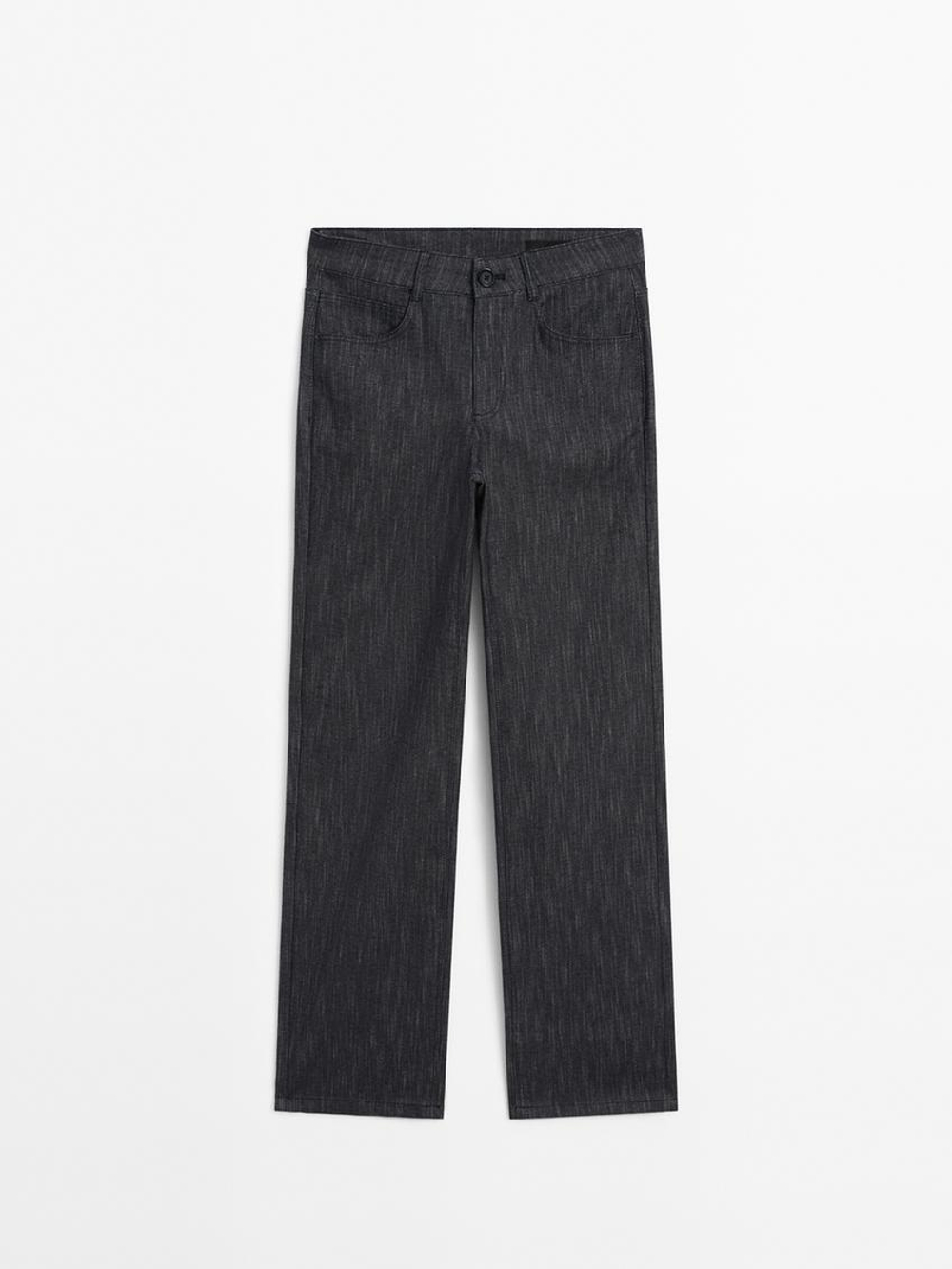 Massimo Dutti Брюки прямого кроя из смесового хлопка с меланжевым узором, меланжево-синий