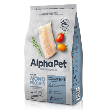 Сухой корм AlphaPet Superpremium MONOPROTEIN для взрослых собак мелких пород из белой рыбы
