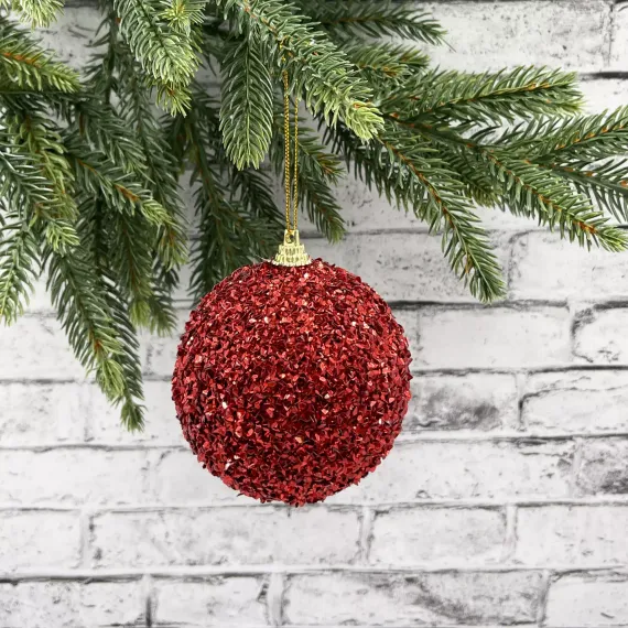 Шар новогодний Бисер 15 см., красный, пенопласт, Christmas DeLuxe (11839)