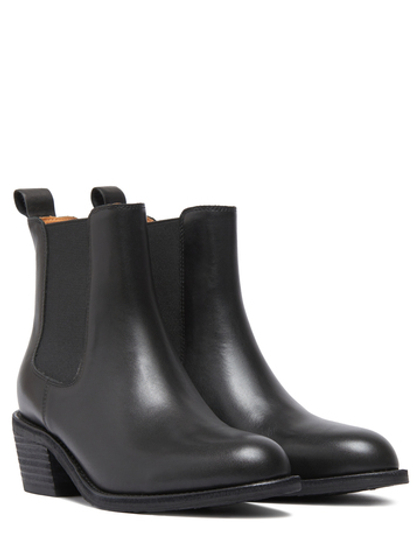 Женские кожаные чёрные ботинки челси на каблуке