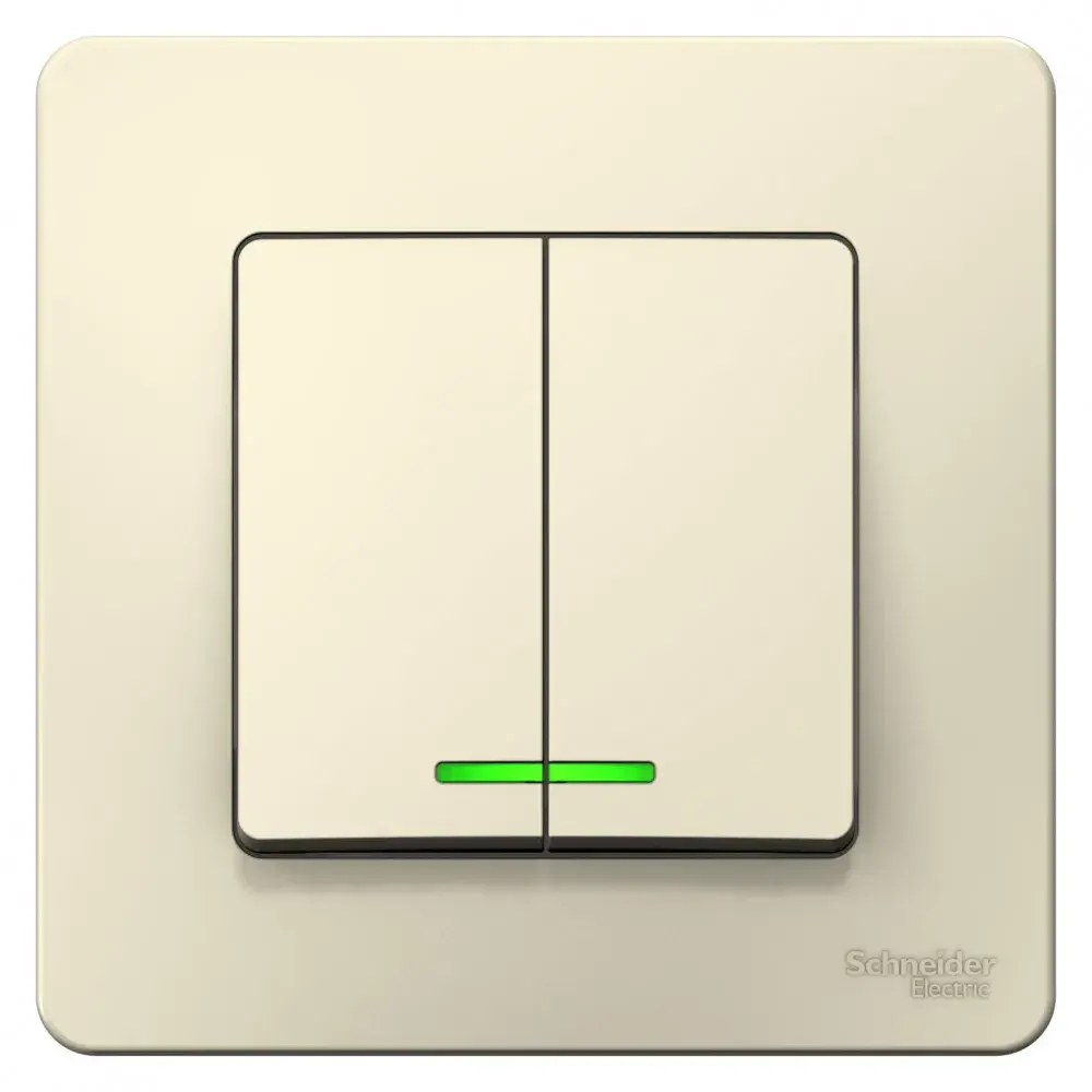 BLANCA С/У 2-клавишный ВЫКЛЮЧАТЕЛЬ (сх.5) с подсветкой, 10А, 250В, МОЛОЧНЫЙ