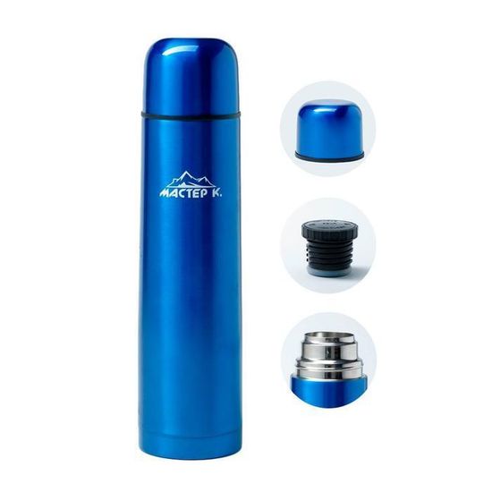 Термос , 1 л , сохраняет тепло 24 ч, синий