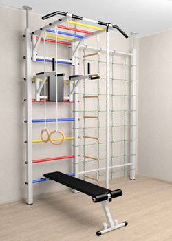 Шведская стенка Sv Sport враспор (Турник рукоход/Брусья/Скамья/Канат/Kольца/Лестница/Канатный лаз/Сетка)