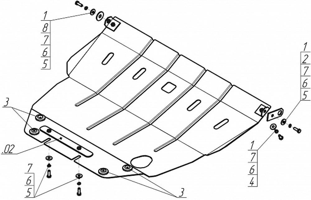 Защита картера Двигателя, КПП. 2 мм, Сталь. для Nissan X-Trail 2001-2007 MOTODOR.01402