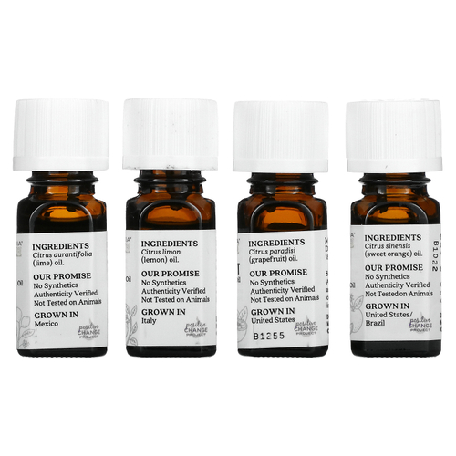 Aura Cacia, набор чистых эфирных масел для улучшения настроения, 4 флакона по 7,4 мл (0,25 жидк. унции)